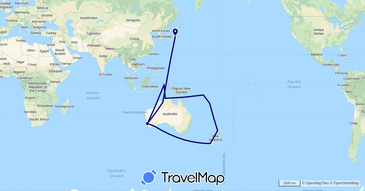 TravelMap itinerary: driving in Australia, Indonesia, Japan, New Zealand, Vanuatu (Asia, Oceania)